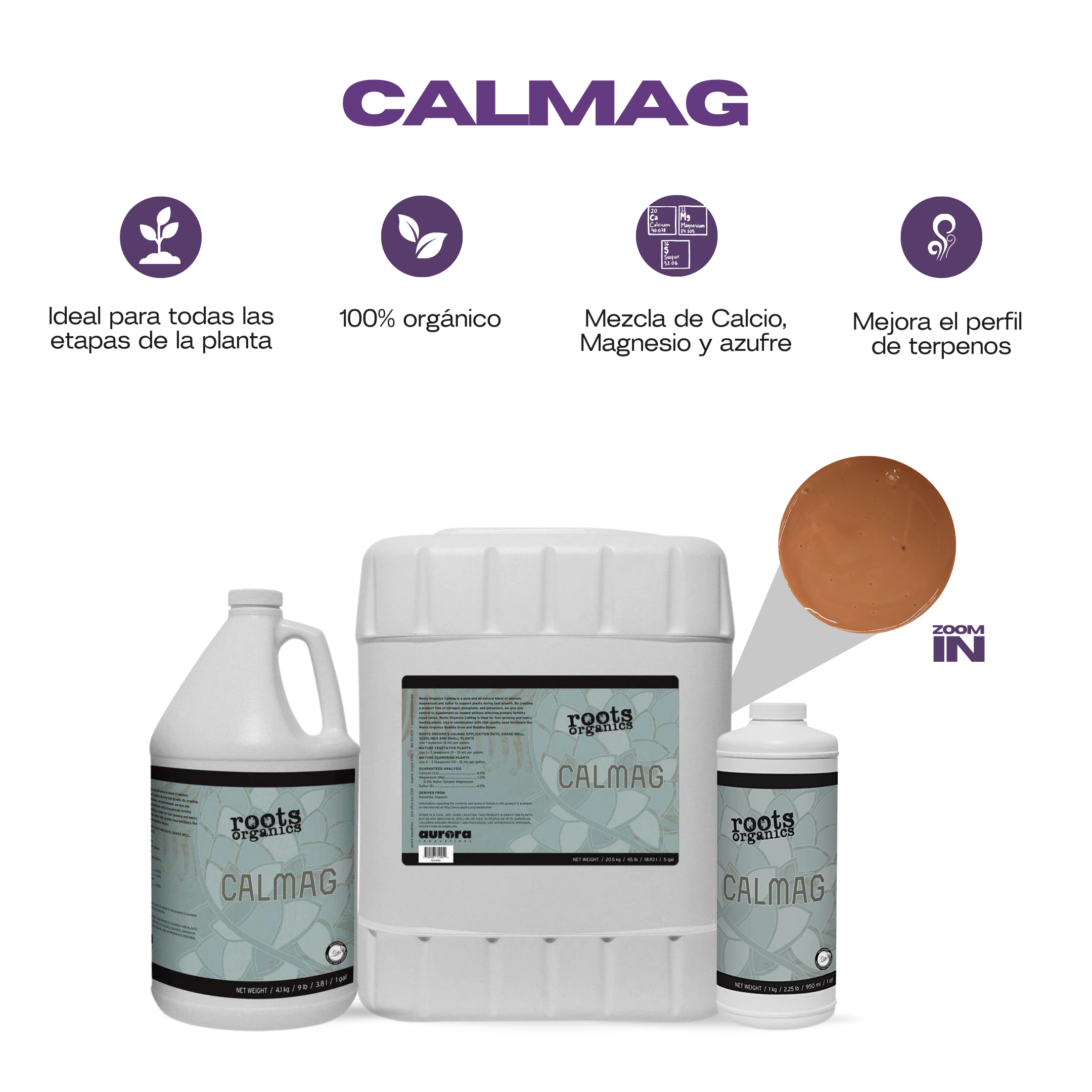 Calmag Roots Organics Fertilizante 100% orgánico